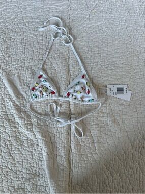 l*space White Triangle Bikini Top with Multicolor Bead Accents